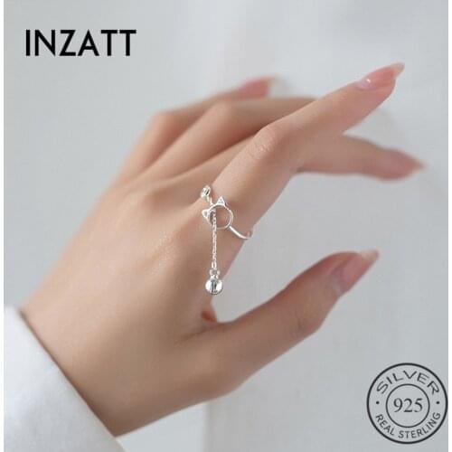 INZATT Real 925 Sterling Silver Cat Chain Adjustable Ring For Fashion Women Party Fine Jewelry Hiphop Animal Bells Accessories