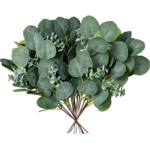 Fake Eucalyptus Leaves Stem Artificial Greenery Branches 10Pcs Silk Flowers Garland for Farmhouse Wedding Party Decor
