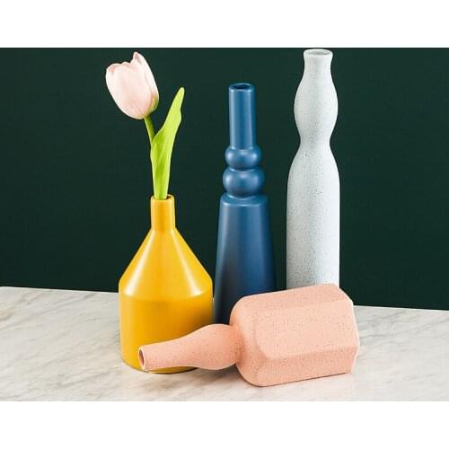 Nordic Molandi Ceramic Vase Frosted Plain Geometric Art vases Artificial Flower Arrangement Flower Pot vase decoration home