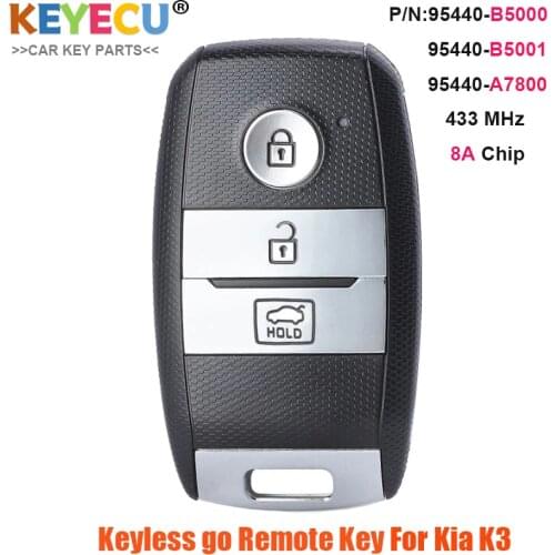 KEYECU Smart Remote Control Car Key for Kia K3, Replacement Fob 3 Buttons - 433MHz - 8A Chip - P/N: 95440-B5000 / B5001 / A7800