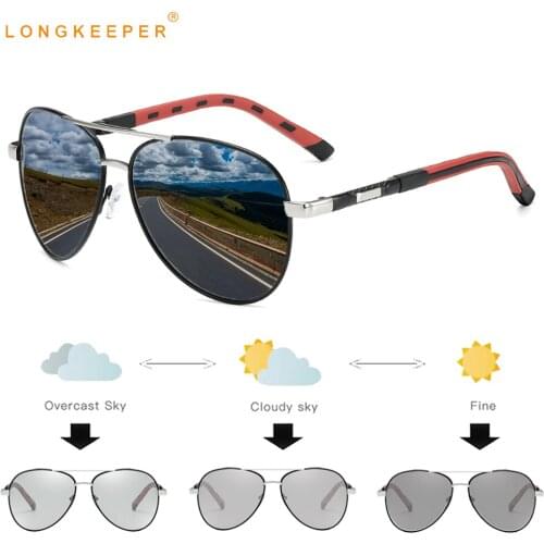 LongKeeper Photochromic Polarized Sunglasses Men Transition Lens Sun Glasses Male Oversized Pilot Eyewear gafas de sol hombre