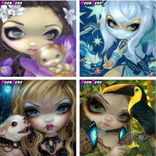 Diamond Embroidery Paintings 6 Style Beautiful Flower Embroidered Rhinestones Big Eye Girl Full Square Crystal Mosaic Patterns