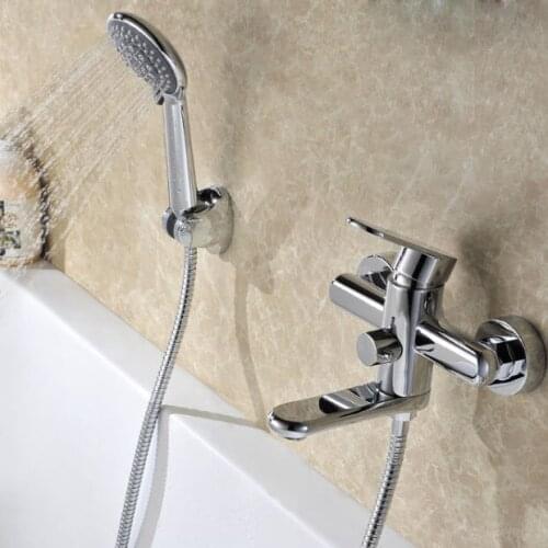 Bathtub Wall Mounted Chrome Finish Rustic Solid Brass Hot and Cold Water Mixer with Handheld Shower Head Mixer Valve Bathroom