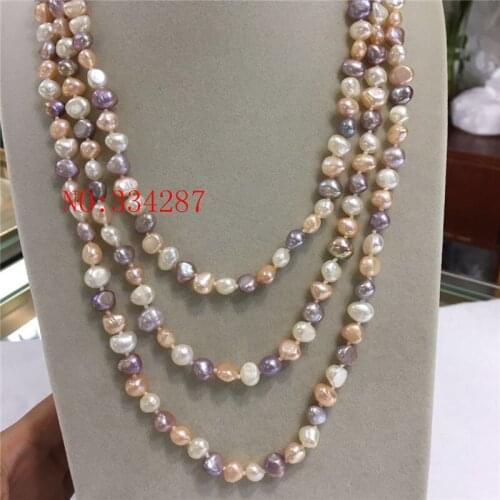 New Long Rope Endless Baroque White Pink Purple Cultured Freshwater 7-8MM Pearl Necklace 70" Long sweater chain