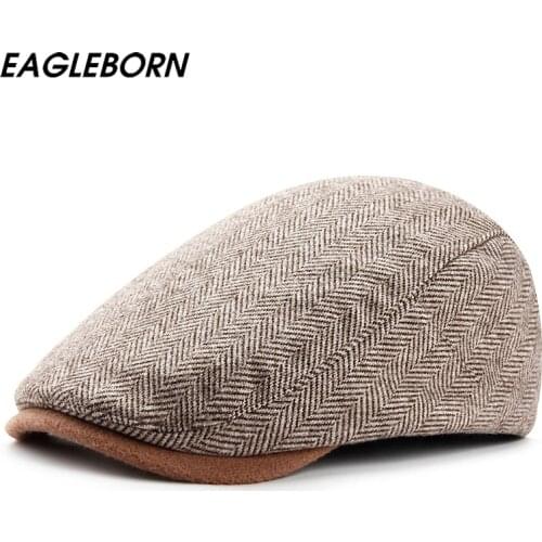 New Winter Woolen Beret Men Striped Warm Caps Women British Plaid Forward Cap Literary Painter Hat Tide Women Beret High Quality