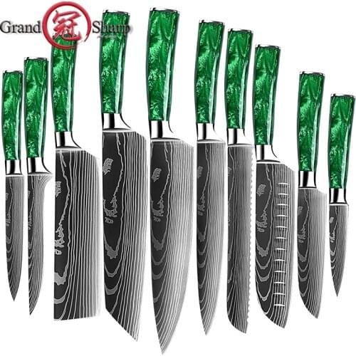 Chef Knife Kitchen Knives Santoku Knife Resin Handle Laser Damascus Steel Pattern Sharp Meat Cleaver Slicing Knife Best Gift