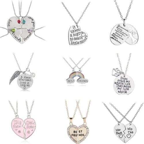 2 PCS Best Friends Necklace Jewelry Heart Engraved Word Pendant Couples Paired Necklaces&Pendants Unisex Lovers Valentines Gift