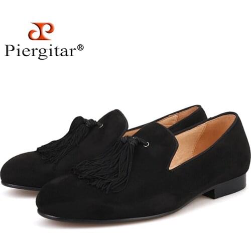 Piergitar 2017 men two color velvet shoes with new style green tassel luxurious prom and Banquet men dress loafers mens flats