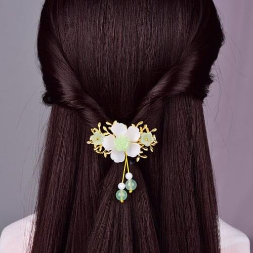 Retro Fashion Ancient Chinese Palace Princess Hair Jewelry Exquisite Copper Alloy Leaves Coloured Glaze Flower Hairpins
