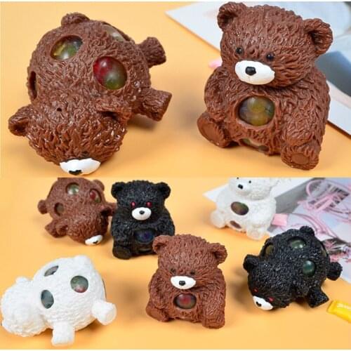 Cute Bear Anti-Stress Ball Toy for Kids and Adults Decompression Squishy Stress Balls Toys with Beads to Release Stress