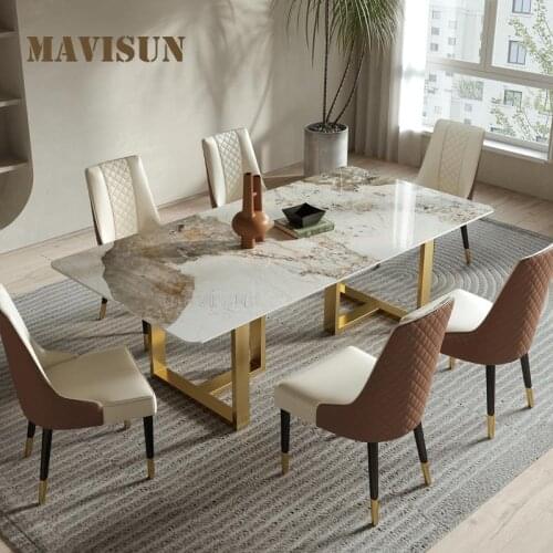 Nordic Modern Rock Board Dining Table And Chairs Combination Small Apartment Rectangular Dining Table Furniture For Restaurant