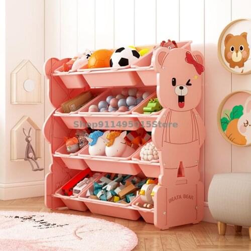 Little Bear Childrens Toy Storage Rack Baby Bookshelf Toy Storage Rack Multi-layer Finishing Artifact Storage Cabinet