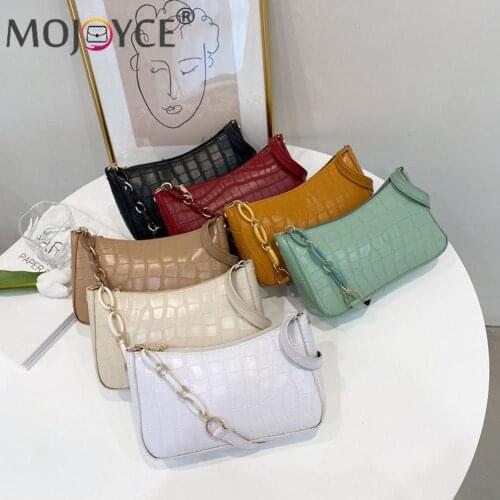 Women Shoulder Bags PU Leather Underarm Bag with Chain Tote Ladies Fashion Solid Designed Handbags for Shopping