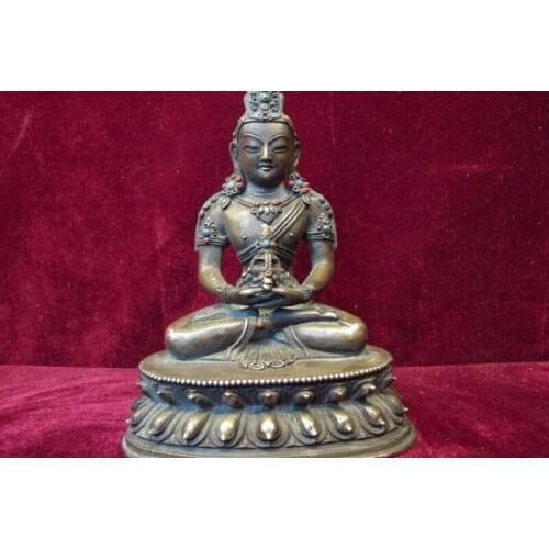 Tibet Buddhism Pure Copper Silver handwork made longevity Amitayus Buddha Statue