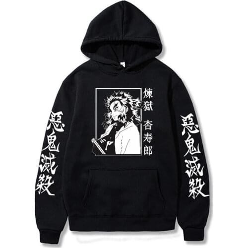 Japan Anime Demon Slayer Hoodie Kyojuro Rengoku The Flame Hashira Print Sweatshirt Men Women Harajuku Streetwear Tops