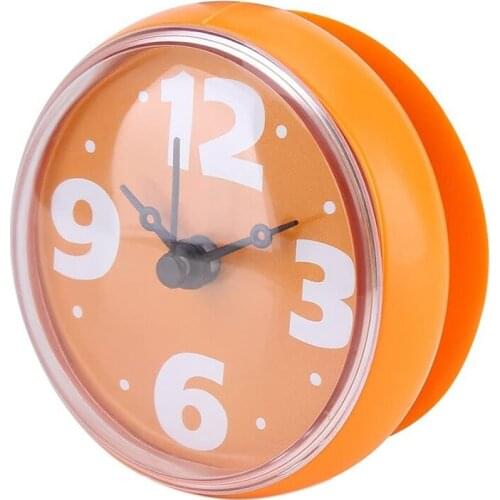 Waterproof Shower Clock Round Face Diameter 7cm Suction Cup Arabic Numerals Dial Large Display for Kitchen (Orange)