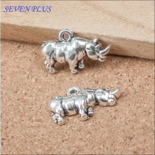 High Quality 20 Pieces/Lot 13mm*20mm Antique Silver Plated Animal Charms Small Rhinoceros Charm