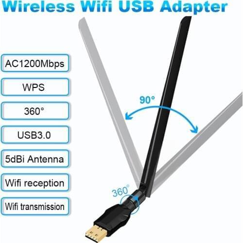 Wifi Adapter 1200Mbps USB3.0 Wireless Wifi Antenna Adapter RTL8812BU 5dBi Antenna Network Card for PC Soft AP WPS Drop Shipping
