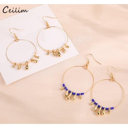 Bohemia Round Beads Dangle Drop Earrings Hanging for Women Handmade Charm Statement Big Circle Earring Ethinc Jewelry