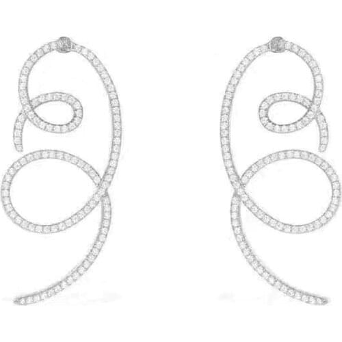 Luxury Brand Pure 925 Sterling Silver Double Loops Line Earrings Pave Cubic Zirconia Stones Women Fashion Party Jewelry