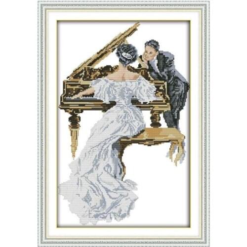 The woman play the piano cross stitch kit women 14ct 11ct count printed canvas x stitches embroidery DIY handmade needlework