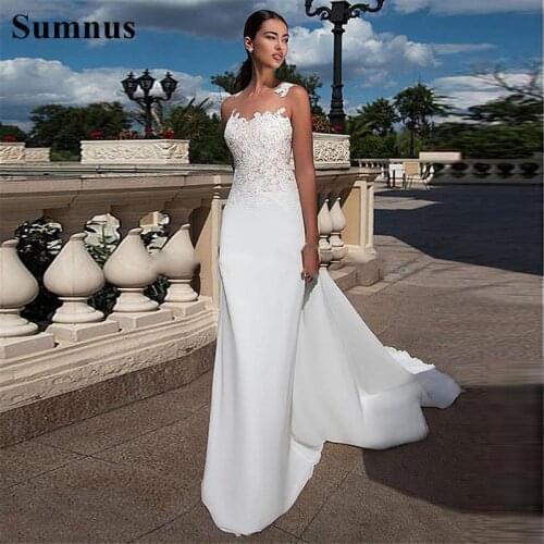 SoDigne Mermaid Wedding Dresses 2021 Appliques Lace Long Wedding Gowns Court Train Simple Beach Bridal Dress