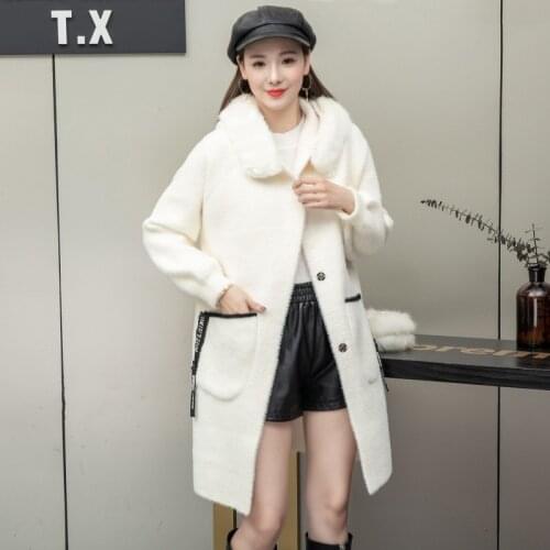 Winter jacket women 2021 mink velvet thick woolen coat hooded knitted cardigans button pocket cotton thick