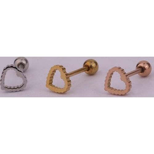 1 PCS Simple Gold Color Cute Hollow Heart Shape Stud Earring Trendy Small Steel Helix Ear Cartilage Cuff Jewelry