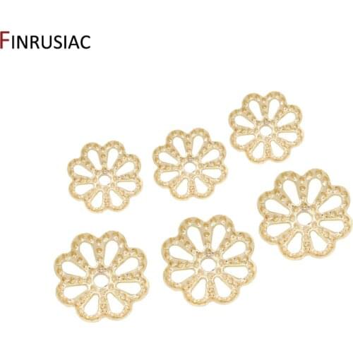 14k gold plated copper metal 6mm/7.5mm hollow flower beads cap for diy jewelry making