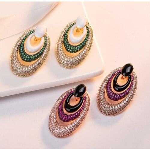 2020 New Year Womens Party Drop Earrings Multi Colored AAA Cubic Zirconia Large Round Dangle Earrings Womens Earrings Free Di