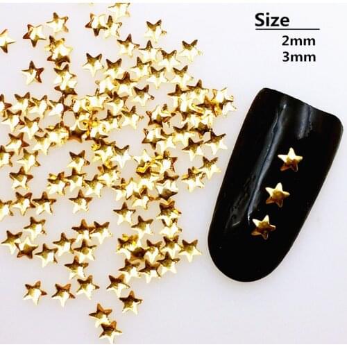 500Pcs/Lot 2mm 3mm Gold Silver Star Rivets Studs Metal Alloy Nail Art Decorations 3D DIY Nail Stickers/Charms
