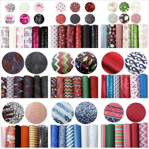 David accessories 6Pieces/set 20*33cm Shiny Glitter/Printed Synthetic Leather Patchwork Hair Bow Handbag Phone Case DIY,1Yc7417