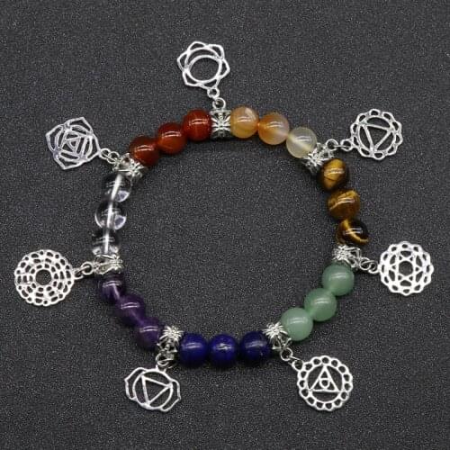 6PCS Handmade Chakra Natural Beads Stone Bracelet Energy Healing Yoga Meditation Pendulum Couples Bracelets Creative Gifts