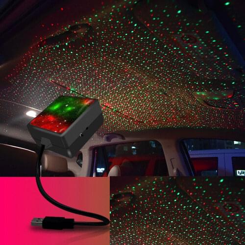Car USB Led Roof Star Night Light Automatic Rotation Double Color Car Interior Atmosphere Light Auto Home Decoration