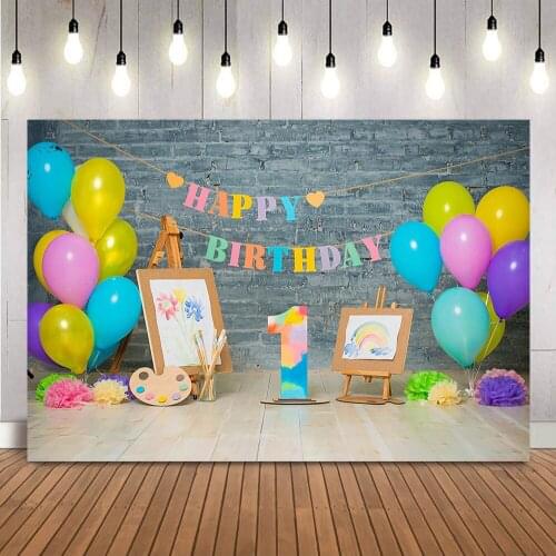 Lets painting 1st Birthday Backdrop for Photography Art Paint Happy Birthday Decoration Props Newborn Children Photo Background
