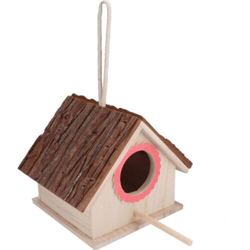 Wooden Small Pet Bird Nest House Breeding Box Cage Accessories Outdoors Roof Parrot Cockatiels Bird House Hanging Decoration