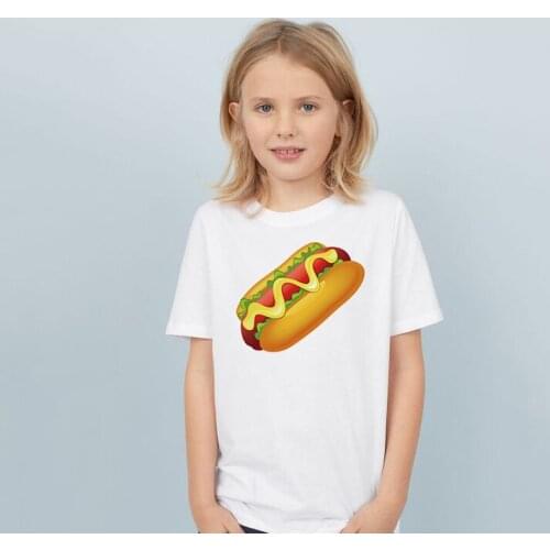 Kids Cute Hot Dog Print T Shirt Summer Children White Fashion T-shirt Boys Girls Funny Short Sleeve Tees Shirts Tops Outfit