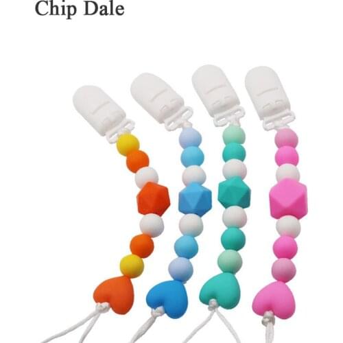 Chip Dale Food Grade Silicone Round Beads and Heart Beads Pacifier Clip Chain Strap Dummy Nipple Leash Strap for Infant Toddler