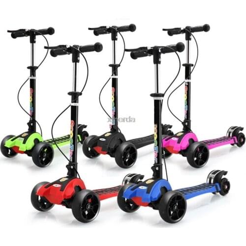 FJ0059 Childrens Scooter Tricycles Child Kids Folding Foot Scooter Adjustable Height PU Wheel Flashing LED Kick Skateboard