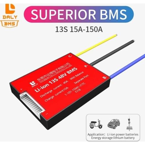 Daly 3.6V 3.7V 13S 48V E-bike Li ion battery 18650 120A 150A seperate port with Balance