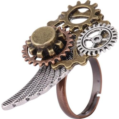 Amazing Lostagic Design Various Gears and Wing Combined Mechancal Gears Steampunk Ring Jewelry