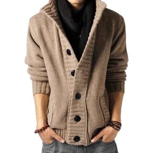 Cardigan Mens Sweater Fashion Knitted Stand Collar Sweater Men Clothig Long Sleeve Solid Color Button Cardigan Coat