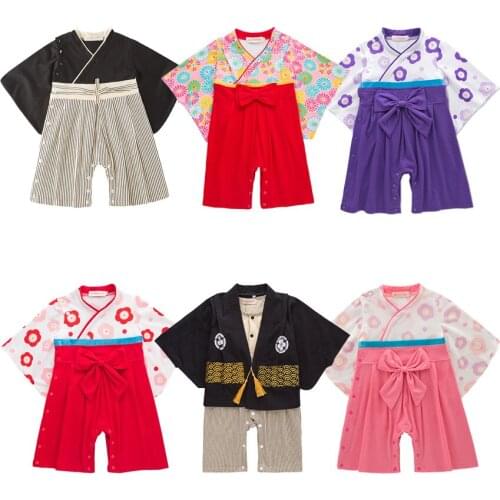 Newborn Baby Girls Japanese Style Kimono Pajamas Full Sleeve Infant Boys Yukata with Bow Tie Loose Haori Harajuku Clothing Set