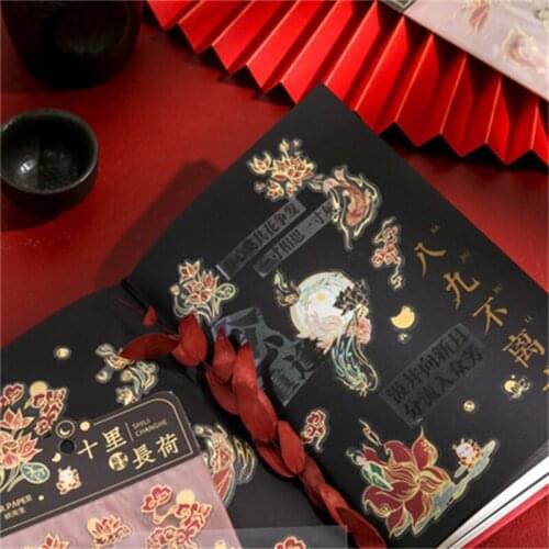 Chinoiserie Mythology Bronzing Stickers Aesthetic Flying Crane Koi Lotus Journaling Accessories Deco Sticker Waterproof