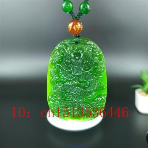 Chinese Green Jade Dragon Pendant Beads Necklace Charm Jewellery Fashion Accessories Hand-Carved Lucky Amulet Hot