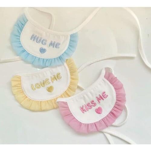INS Korea pet gauze embroidery font cute saliva towel bib pet dog supplies decoration