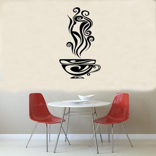 Creative Coffee Cup Aroma Wall Sticker Girl Hair Profile Home Decor Kitchen Cafe Vinyl Wall Decal Art Mural Removable Wallpaper