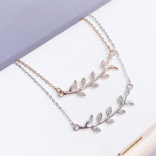 BOTU Zircon Creative Olive Branch Pendant Necklaces Leaves Personalized Jewelry for Girls Party Gift Trendy