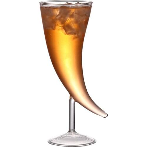 Creative Glass Drinking Horn Viking Horn Cup for Mead, Ale and Beer,Stemmed Cocktail Glass