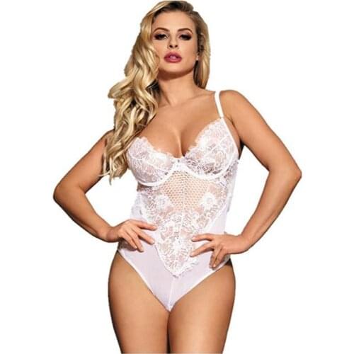 Bodysuit Lace Backless See Through Body Negro Mujer Black White Trim Lingerie Teddy Plus Size Bodycon Romper